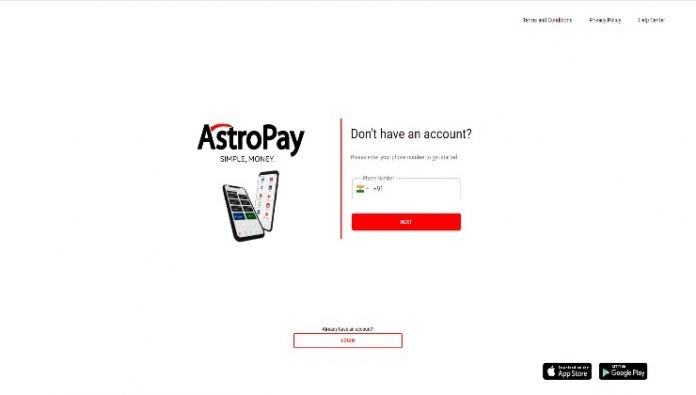 First step of registering for an AstroPay account