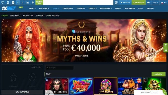A view of the 1xBet casino section