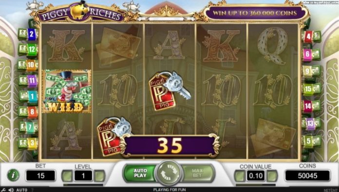 A win formed on the Piggy Riches slot’s reels