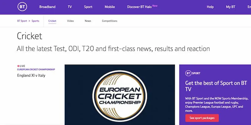 BT Sport cricket tv
