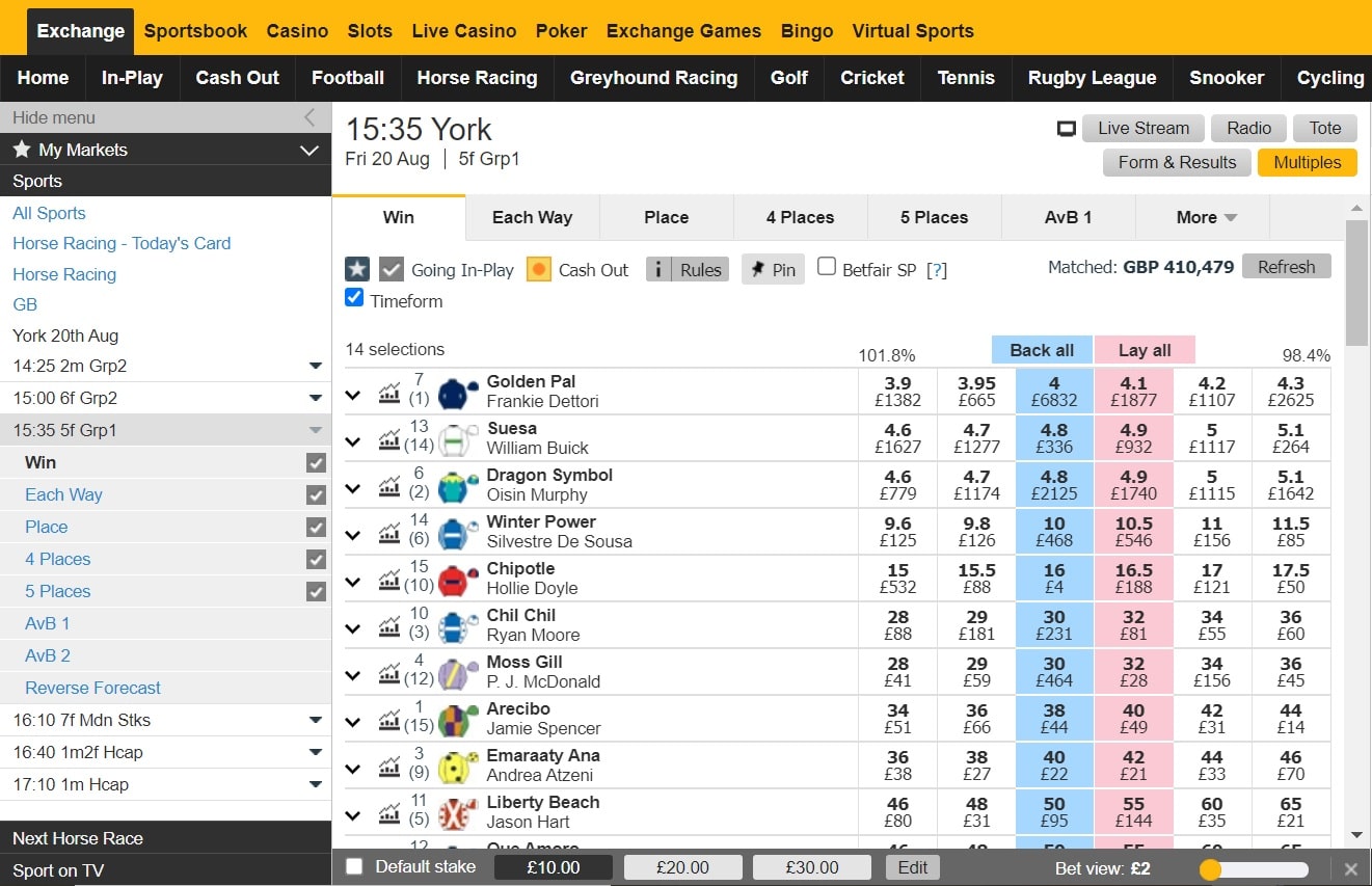 Betfair Exchange horse racing betting min