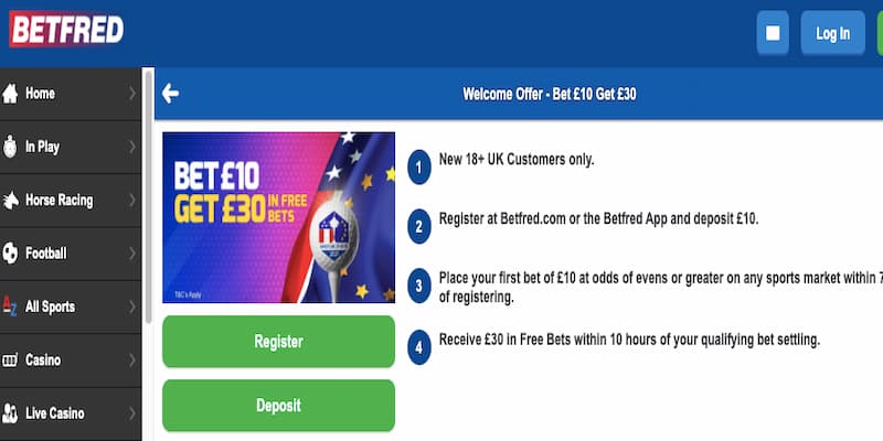 Betfred free bet offer