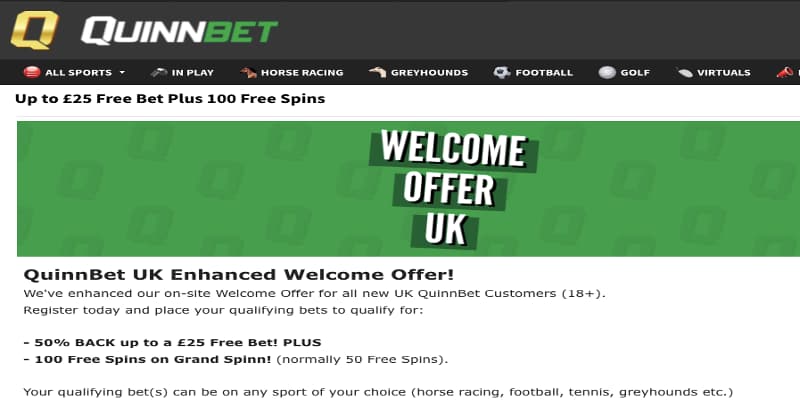 Quinn Bet welcome offer free spins