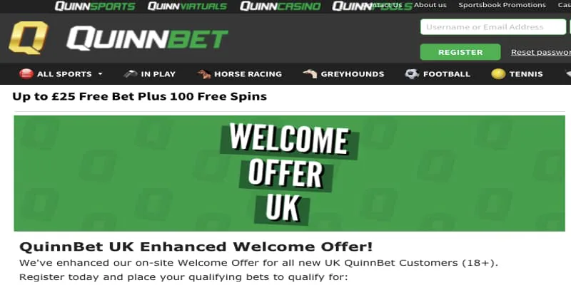 QuinnBet £25 welcome offer