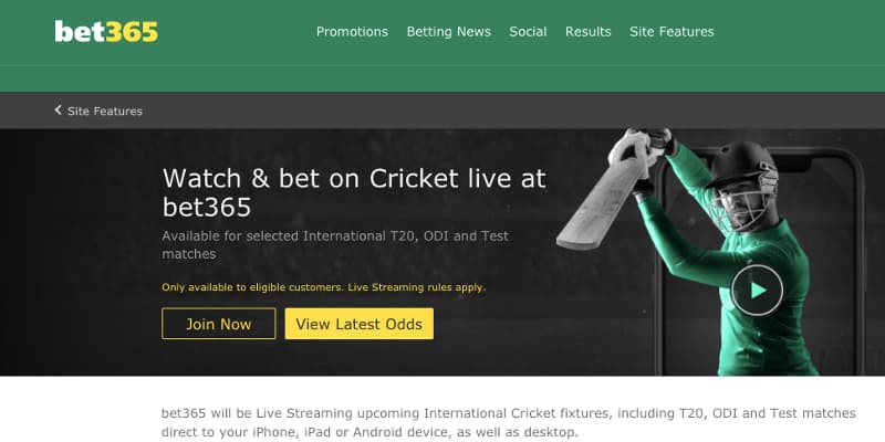 bet365 live cricket stream details