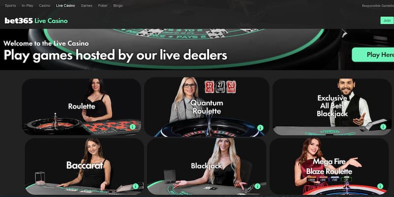 Bet365 live casino page