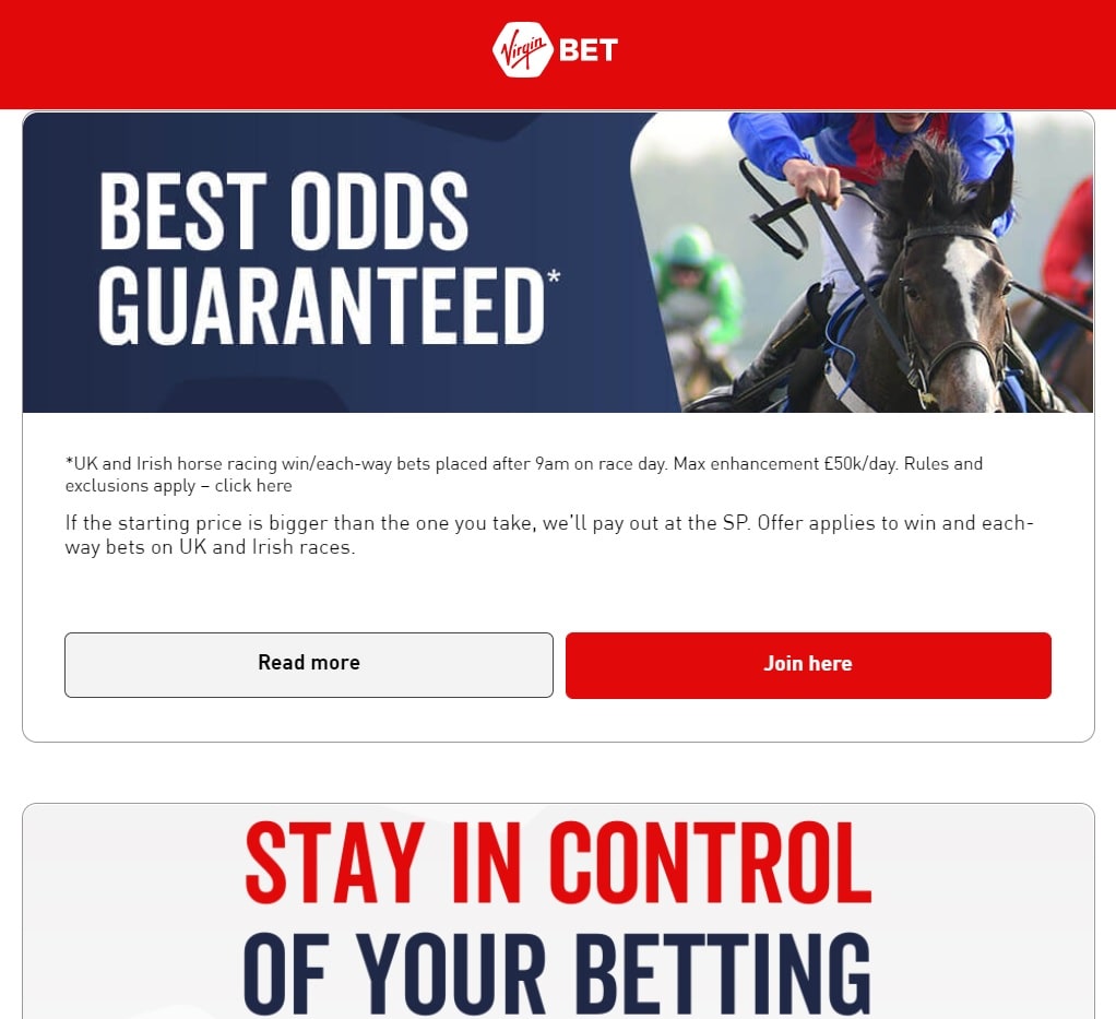 Virgin Bet best odds guaranteed min
