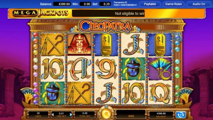 The five reels of the Cleopatra Mega Jackpots game