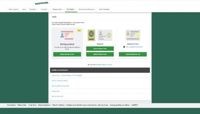 Account Verification at PaddyPower