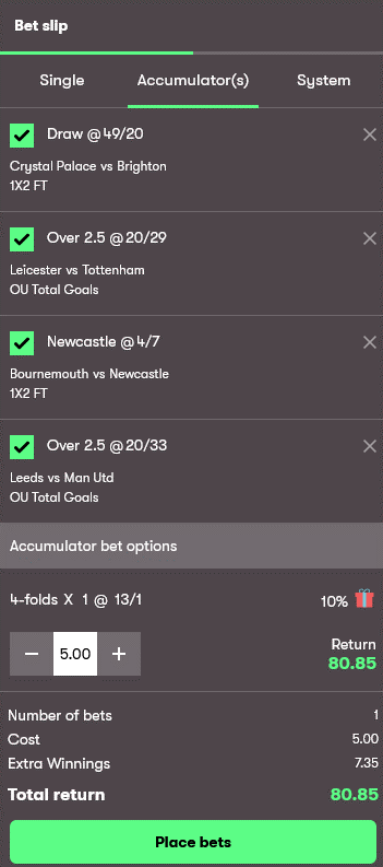 Premier League Bet Slip Acca