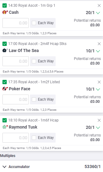 Tony Calvin Royal Ascot Tips - Tuesday 20th June 2023 - Betslip