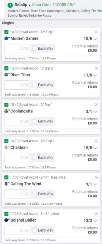 Matt Chapman Royal Ascot Tips - Tuesday 20th June 2023 - Betslip