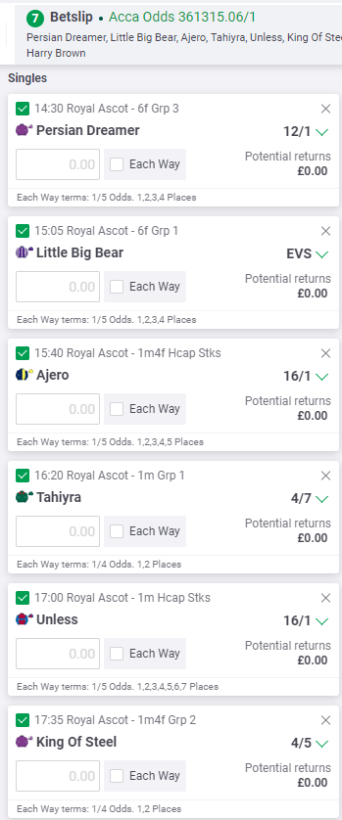 Matt Chapman Royal Ascot Tips - Friday 23rd June 2023 - Betslip