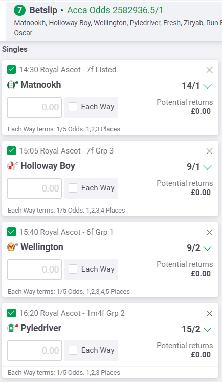 Jason Weaver Royal Ascot Tips - Saturday 24th June 2023 - Betslip