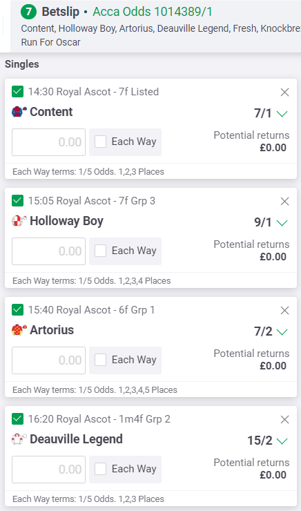 Matt Chapman Royal Ascot Tips - Saturday 24th June 2023 - Betslip