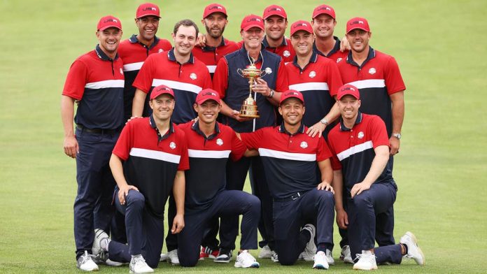 ryder cup usa us united states trophy pose getty