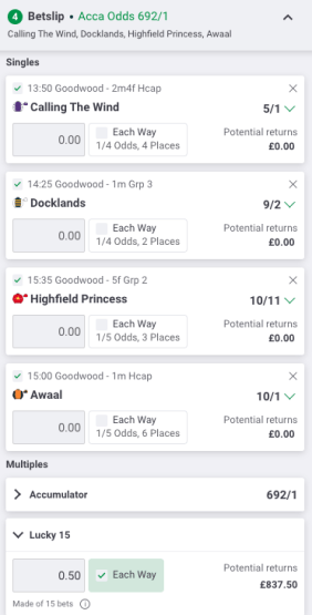 Glorious Goodwood Lucky 15 Tips Friday