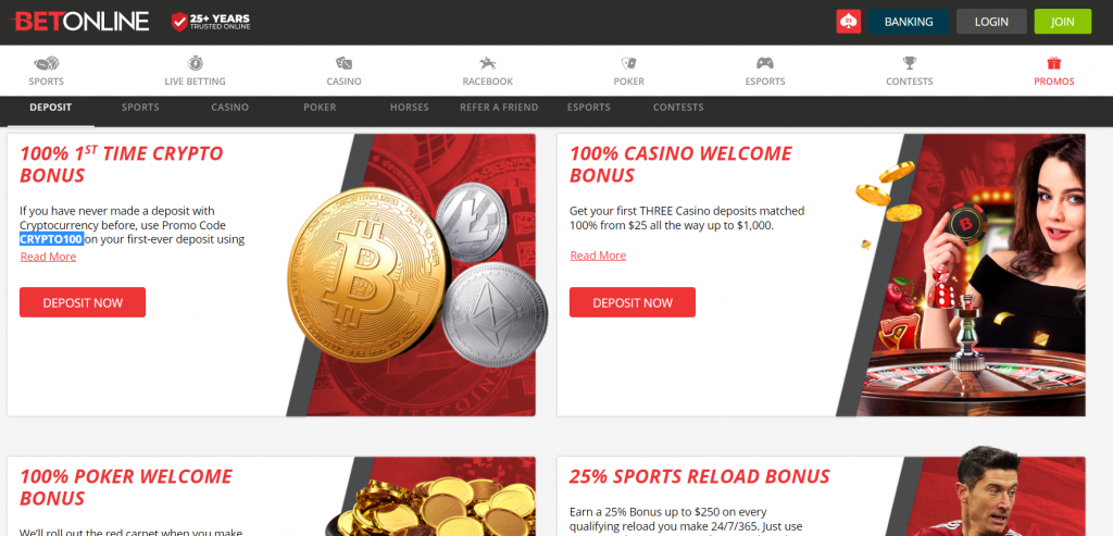 BetOnline crypto bonuses