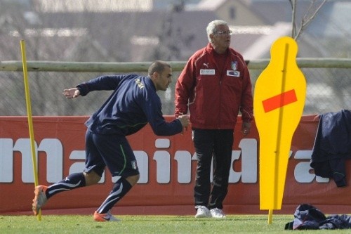 Cannavaro training under the watchful eye of Marcello Lippi in South Africa