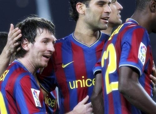 Rafael Marquez and Leo Messi with FC Barcelona