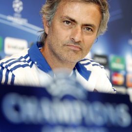 Real Madrid's coach Jose Mourinho attends a news conference at the team's Valdebebas soccer ground in Madrid