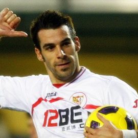 Sevilla's Negredo celebrates after he scored against Villarreal during their Spanish King's Cup soccer match in Villarreal