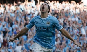 Manchester City's Samir Nasri celebrates scoring in the 4-1 win over Manchester United.