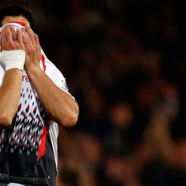 A crying Luis Suarez just after the final whistle during the Crystal Palace versus Liverpool