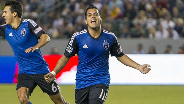 Matías Pérez García scores in his debut match for the San Jose Earthquakes, in a 2-2 draw against the Los Angeles Galaxy on Friday night at the StubHub Center. Photo provided by Newslocker.com.