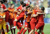 England's lionesses' ecstatic celebrations following the final whistle.