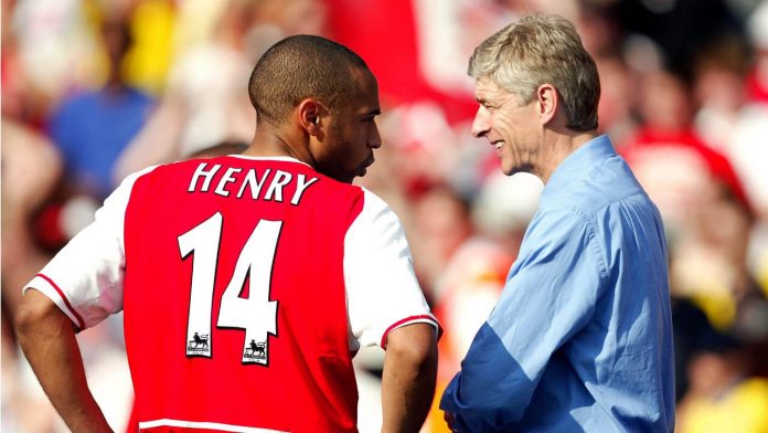 Thierry Henry talking with Arsene Wenger.