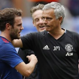 Manchester United's Juan Mata and Jose Mourinho