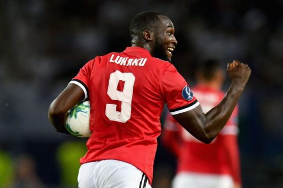 Romelu Lukaku celebrates scoring for Manchester United
