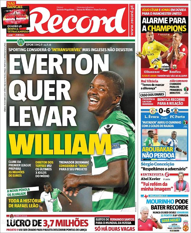 Everton are ready to bid £31m for Sporting Lisbon midfielder William Carvalho
