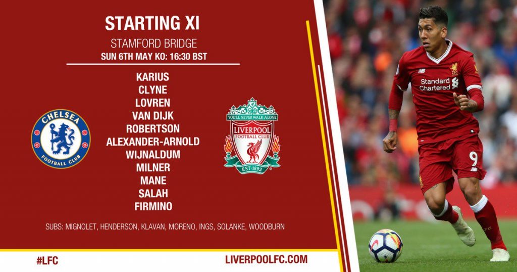 Chelsea vs Liverpool Confirmed Starting Lineups