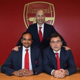 Ivan Gazidis, Raul Sanllehi and Vinai Venkatesham announcement