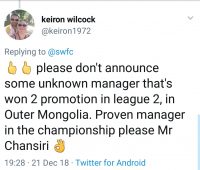 Wednesday fans react to managerial change