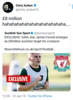 Fans react to Chris Sutton tweet about Liverpool interest in James Forrest