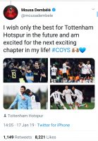 Fans and team-mates react as Mousa Dembele says goodbye to Tottenham