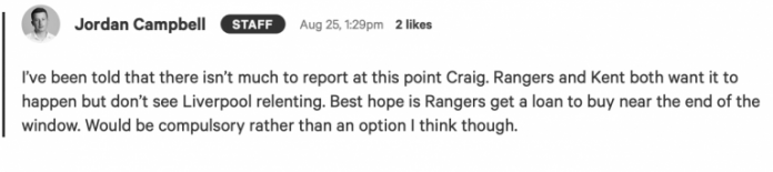 Journalist confirms Ryan Kent wants Rangers move