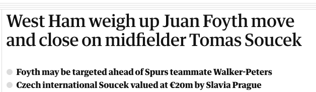 Report: West Ham weighing up a bid for Tottenham defender Juan Foyth