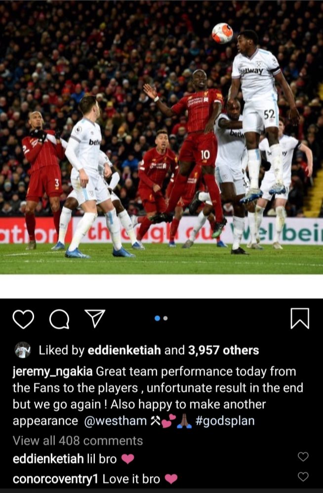 Jeremy Ngakia reacts to West Ham United's loss to Liverpool, Arsenal's Eddie Nketiah responds