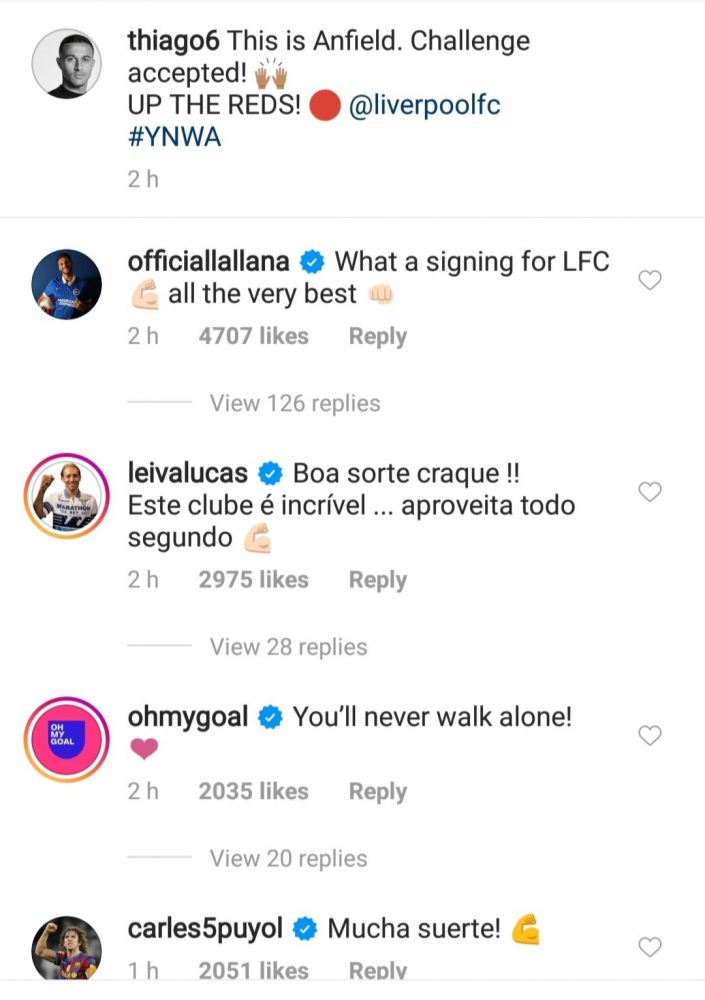 Adam Lallana sends message to new Liverpool player Thiago Alcantara