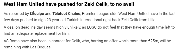 West Ham keen on Zeki Celik