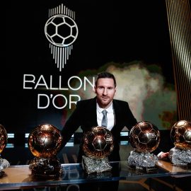 Lionel Messi Posing With His Ballons d'Or
