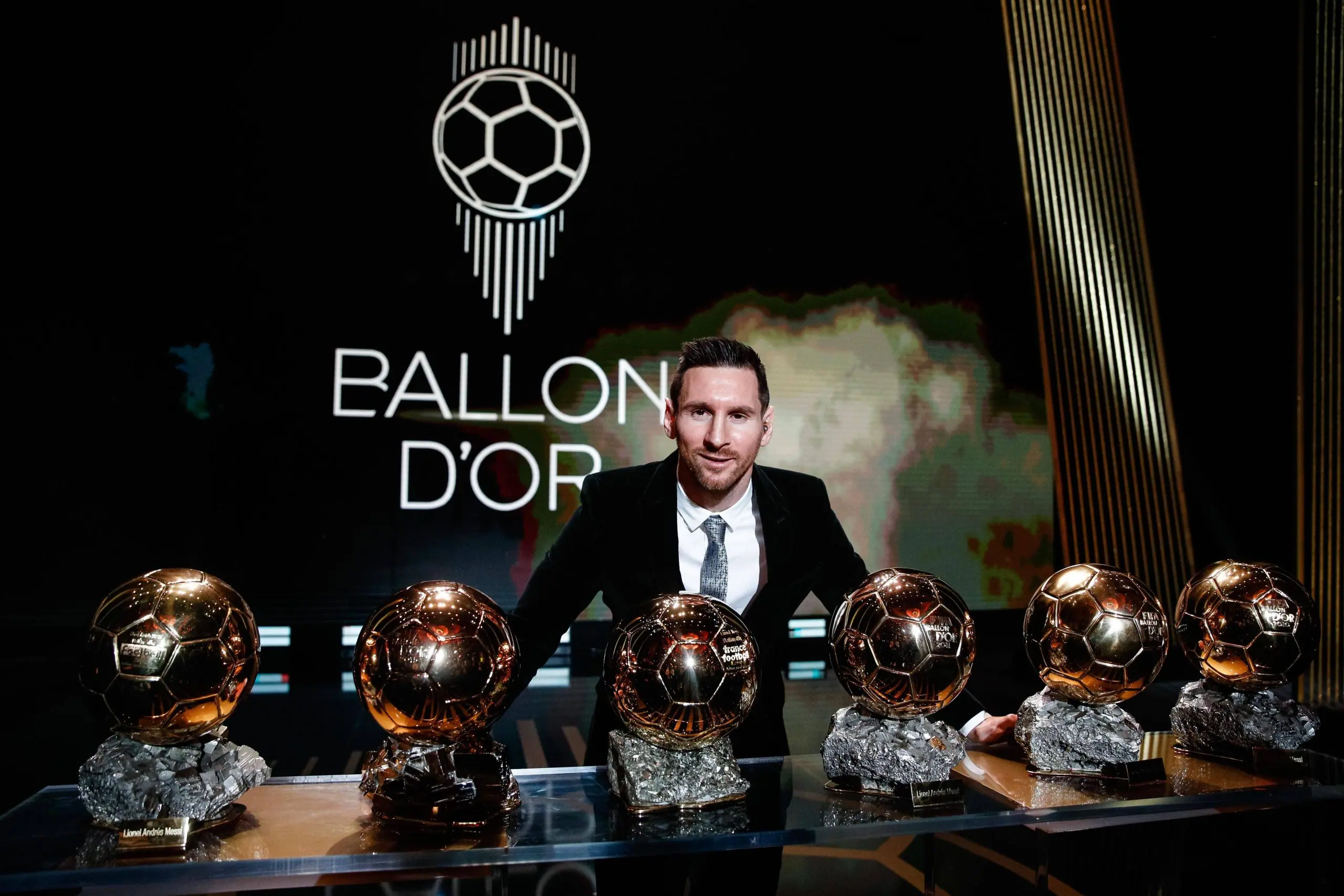 Lionel Messi Posing With His Ballons d'Or