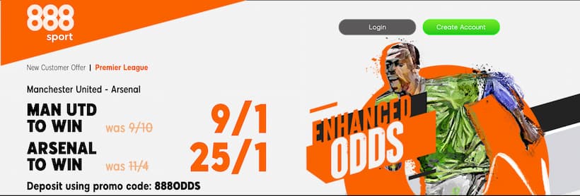 888 sport enhanced odds on Man U vs Arsenal