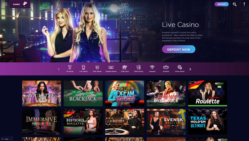 genesis casino interface and design