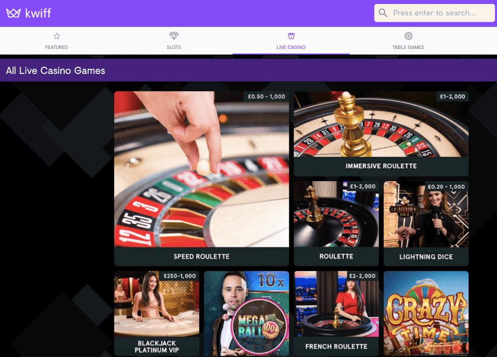 live casino sites Kwiff