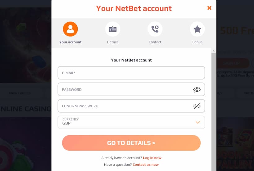 Register for NetBet Casino